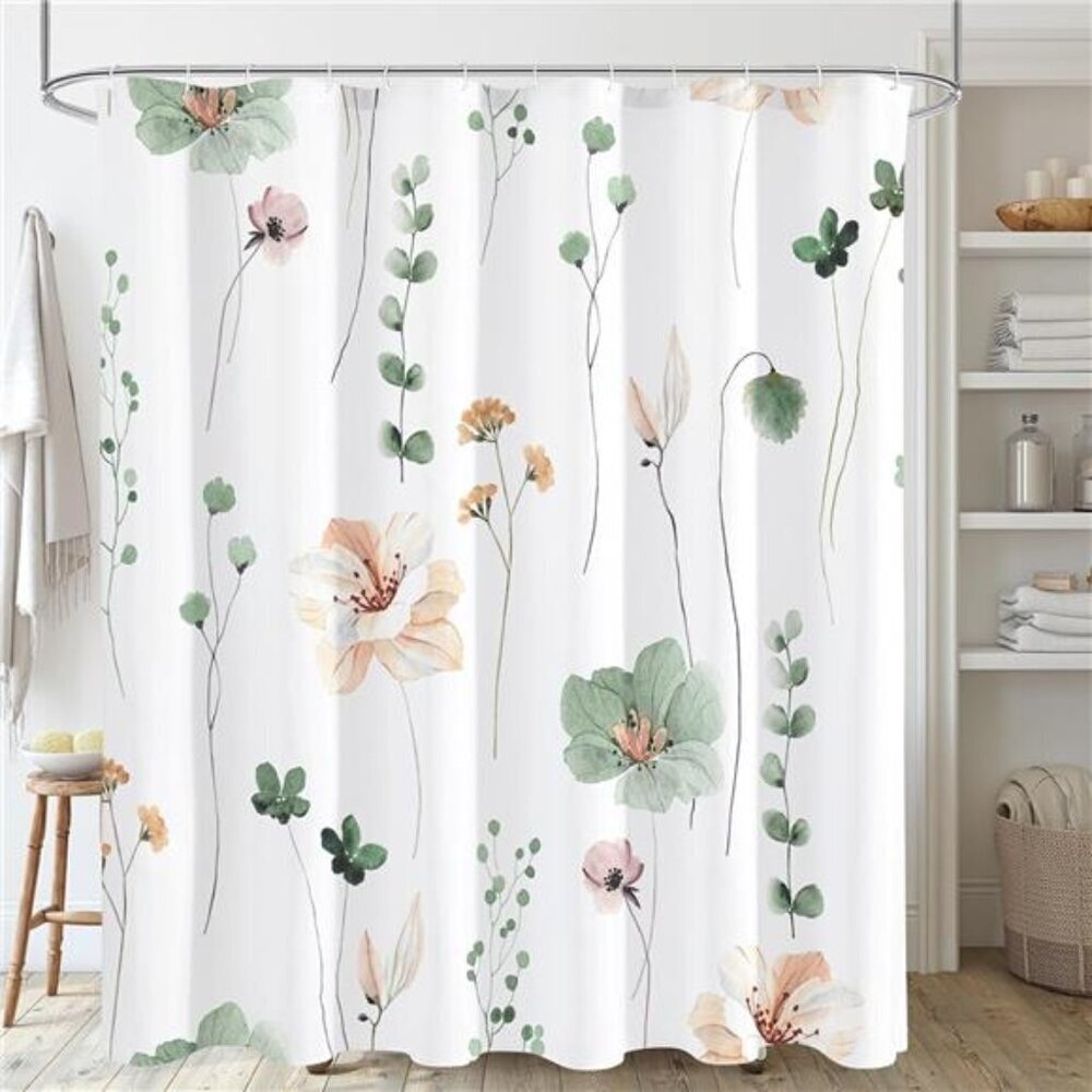 Sage Green Floral Shower Curtain Watercolor Design